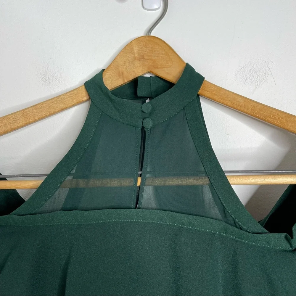 FAME& PARTNERS Green The Ellis Jumpsuit Flare Leg Size 2 Ruffle